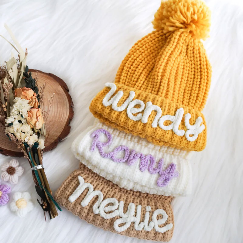 Embroidered Kids Beanie with Name Winter Hat