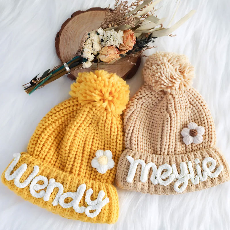 Embroidered Kids Beanie with Name Winter Hat