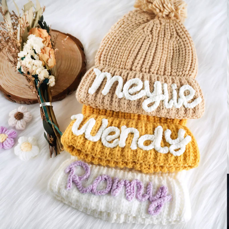 Embroidered Kids Beanie with Name Winter Hat