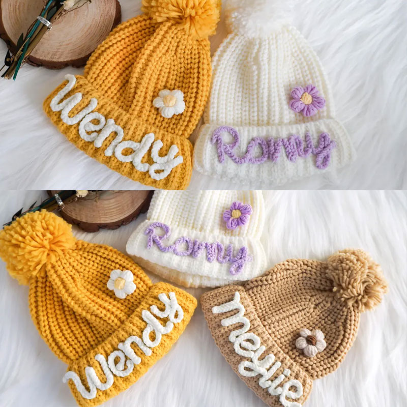 Embroidered Kids Beanie with Name Winter Hat