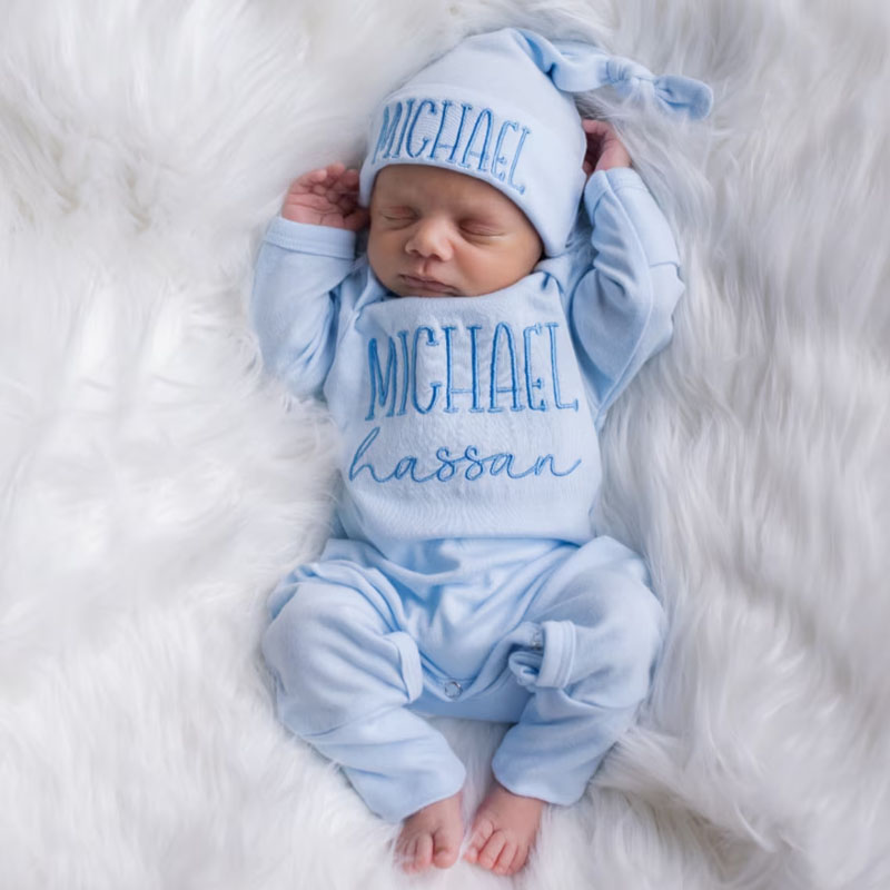 Embroidery Baby Boy Coming Home Outfit Set