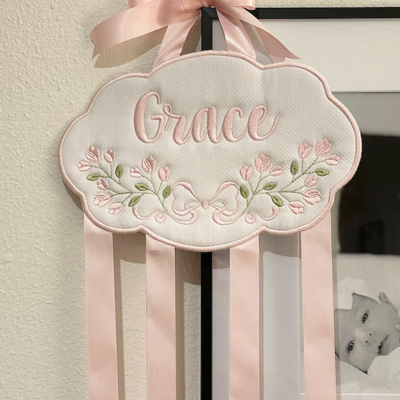 Embroidery Flowers Hair Bow Holder