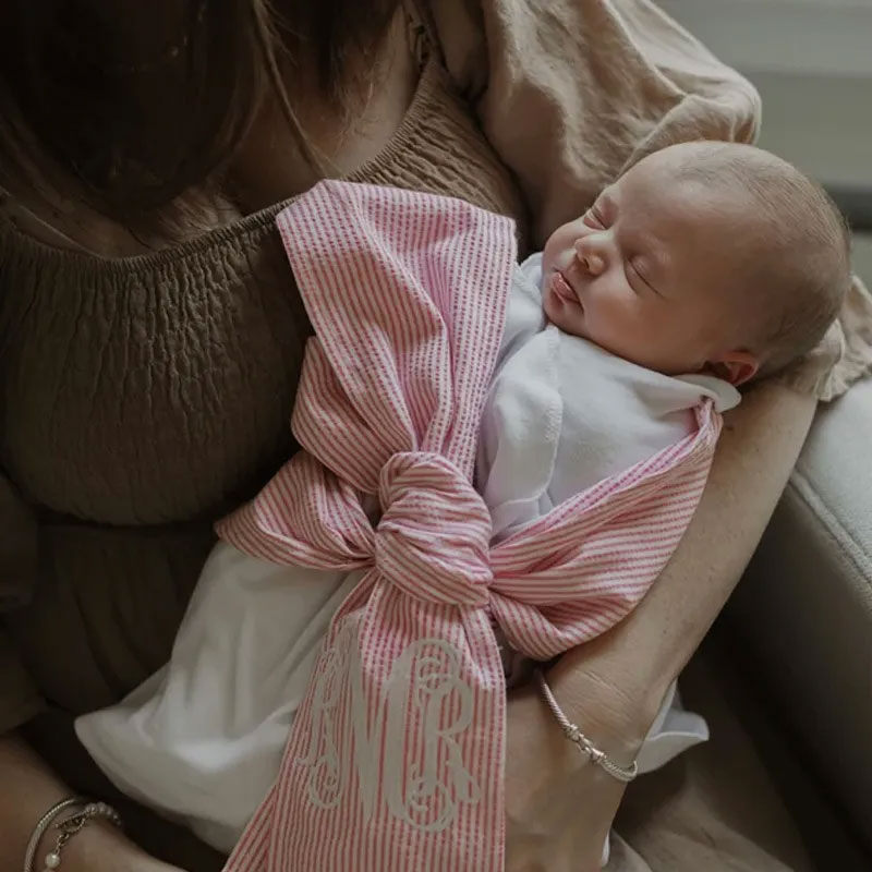 Embroidery Monogram Newborn Seersucker Swaddle Personalized Swaddle  
