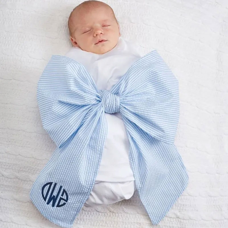 Embroidery Monogram Newborn Seersucker Swaddle Personalized Swaddle  