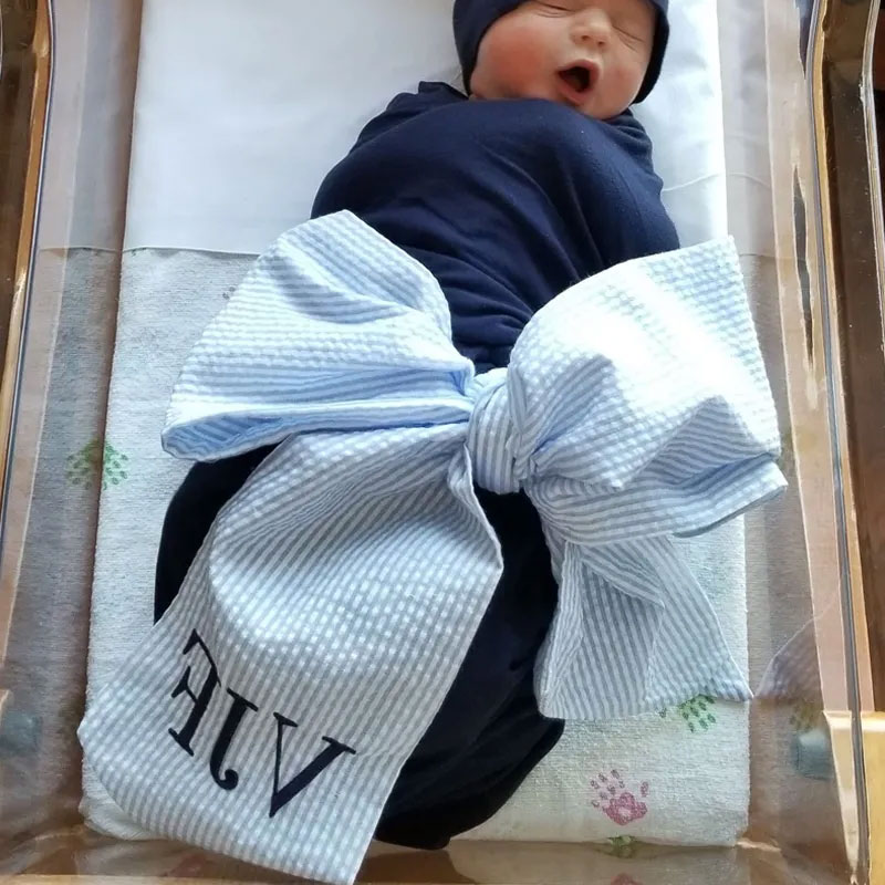 Embroidery Monogram Newborn Seersucker Swaddle Personalized Swaddle  