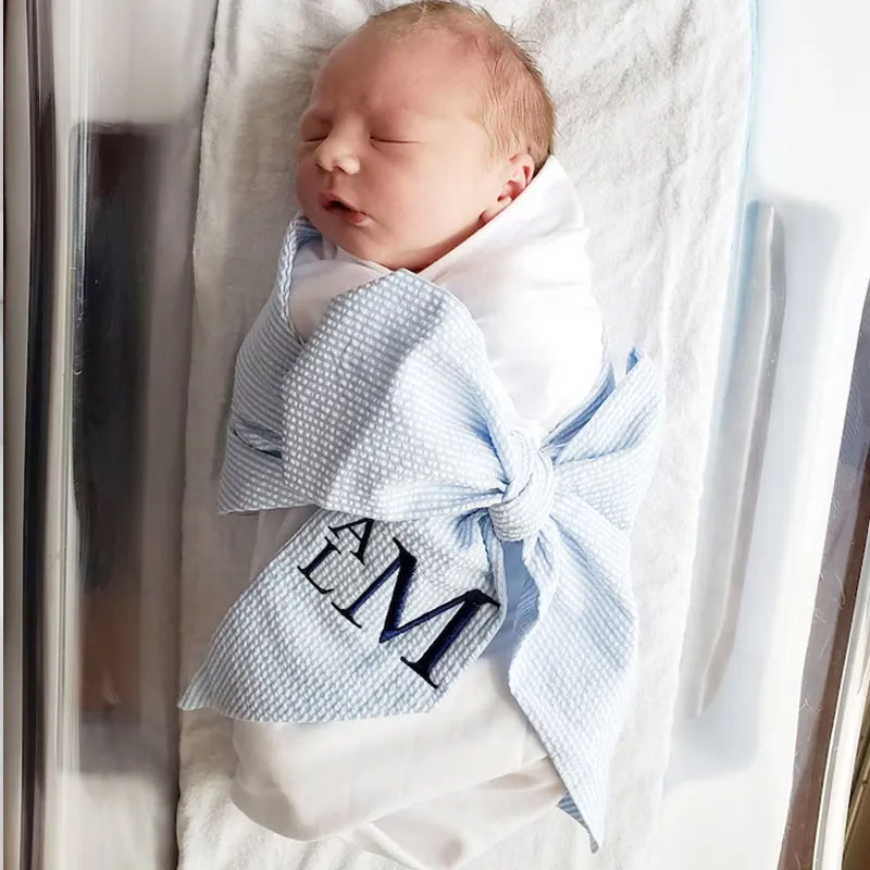 Embroidery Monogram Newborn Seersucker Swaddle Personalized Swaddle  