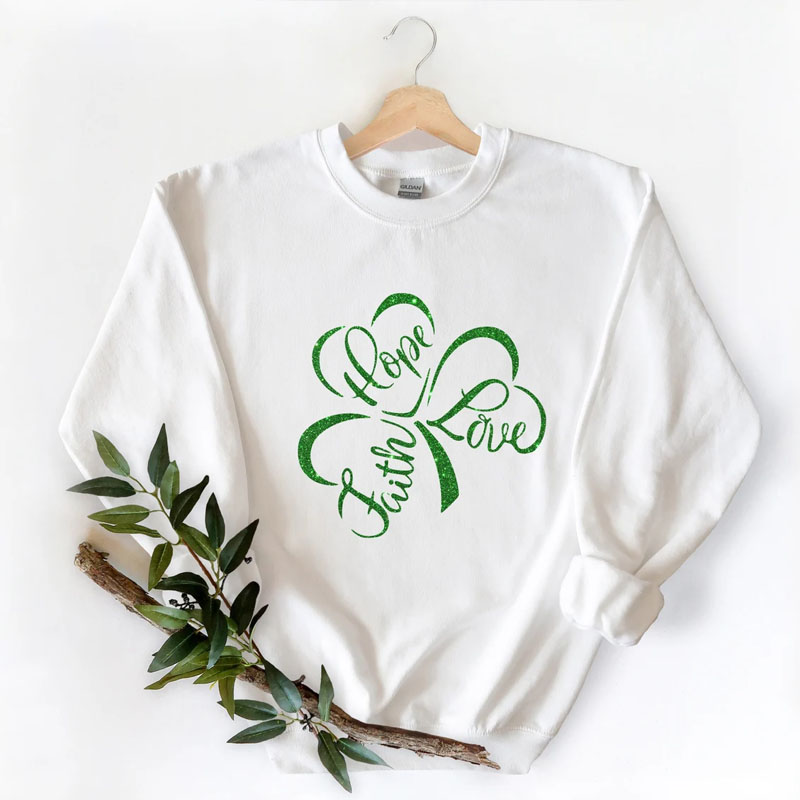 [Adult Tee]Faith Hope Love Shamrock St Patrick Day Shirt