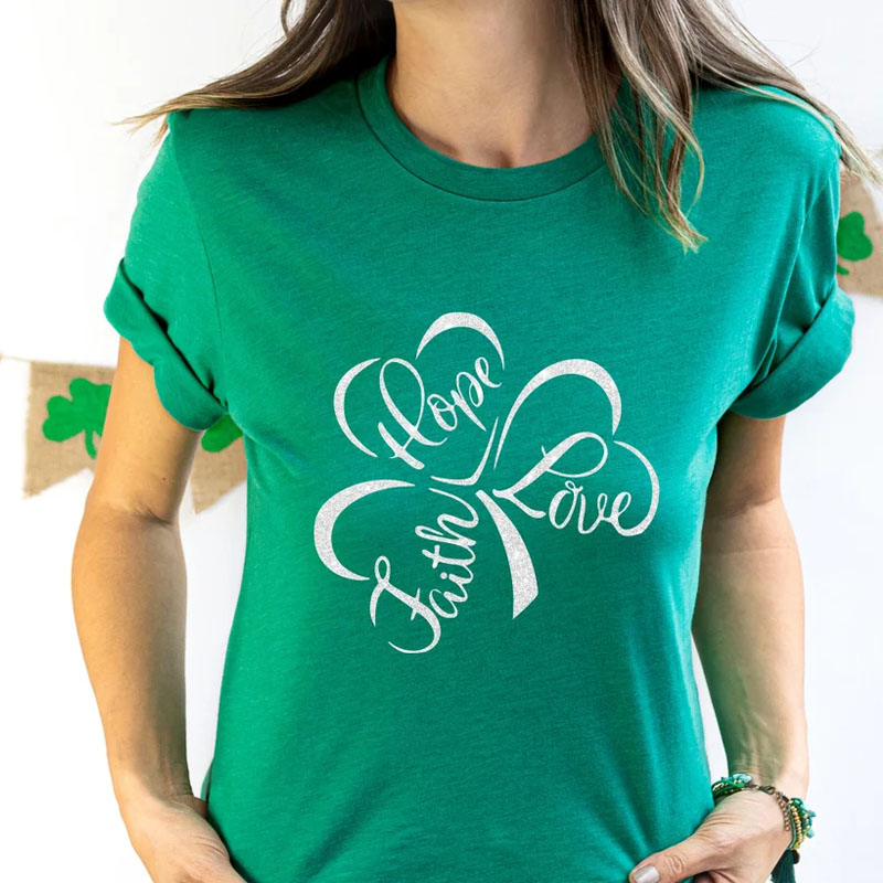 [Adult Tee]Faith Hope Love Shamrock St Patrick Day Shirt