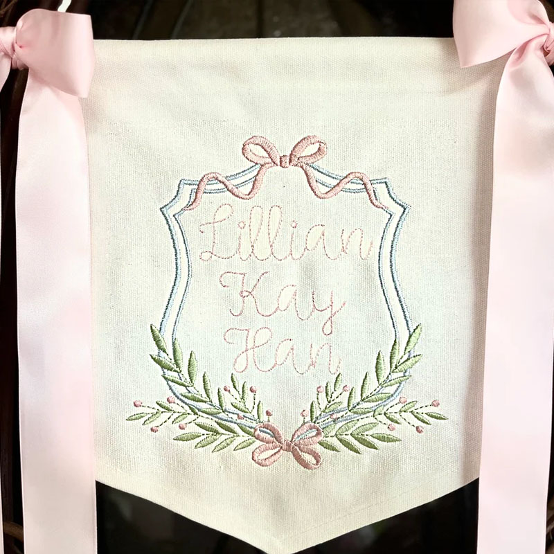 Floral Bow Crest Hospital Welcome Baby Banner