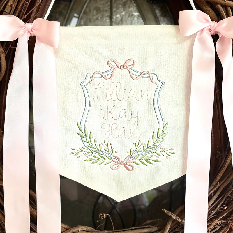Floral Bow Crest Hospital Welcome Baby Banner