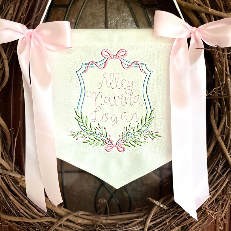 Floral Bow Crest Hospital Welcome Baby Banner
