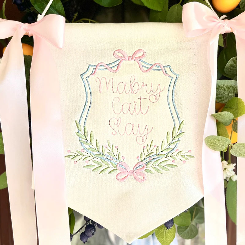 Floral Bow Crest Hospital Welcome Baby Banner