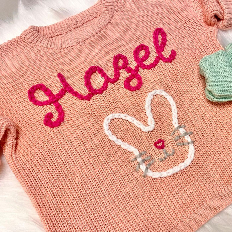 Girls Easter Bunny Personalized Baby Toddler Sweater