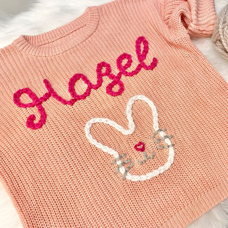 Girls Easter Bunny Personalized Baby Toddler Sweater