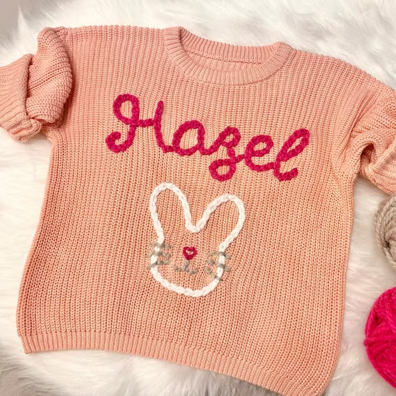 Girls Easter Bunny Personalized Baby Toddler Sweater