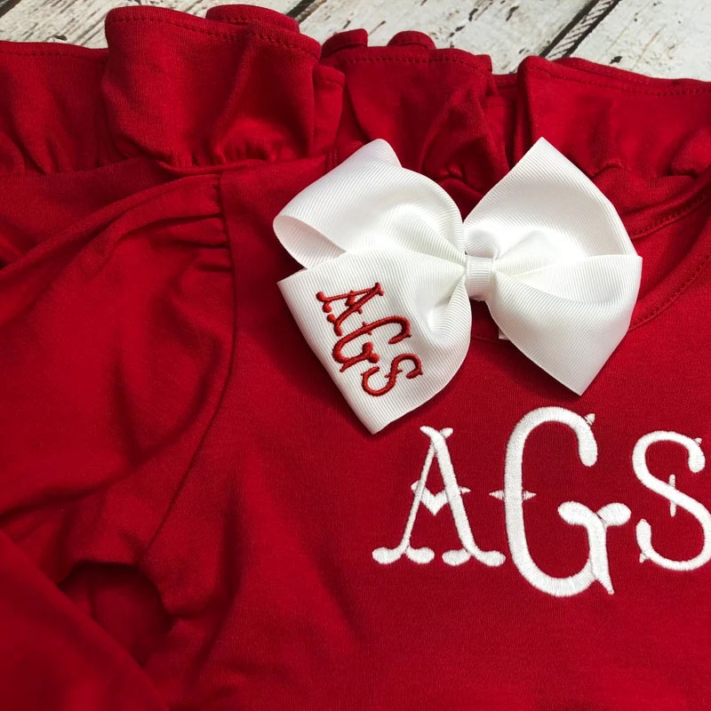 Girls Monogram Christmas Red Long Sleeve Dress