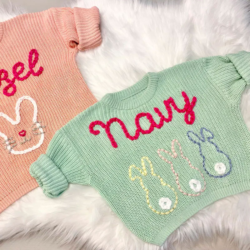 Girls Pastel Easter Bunnies Baby Sweater