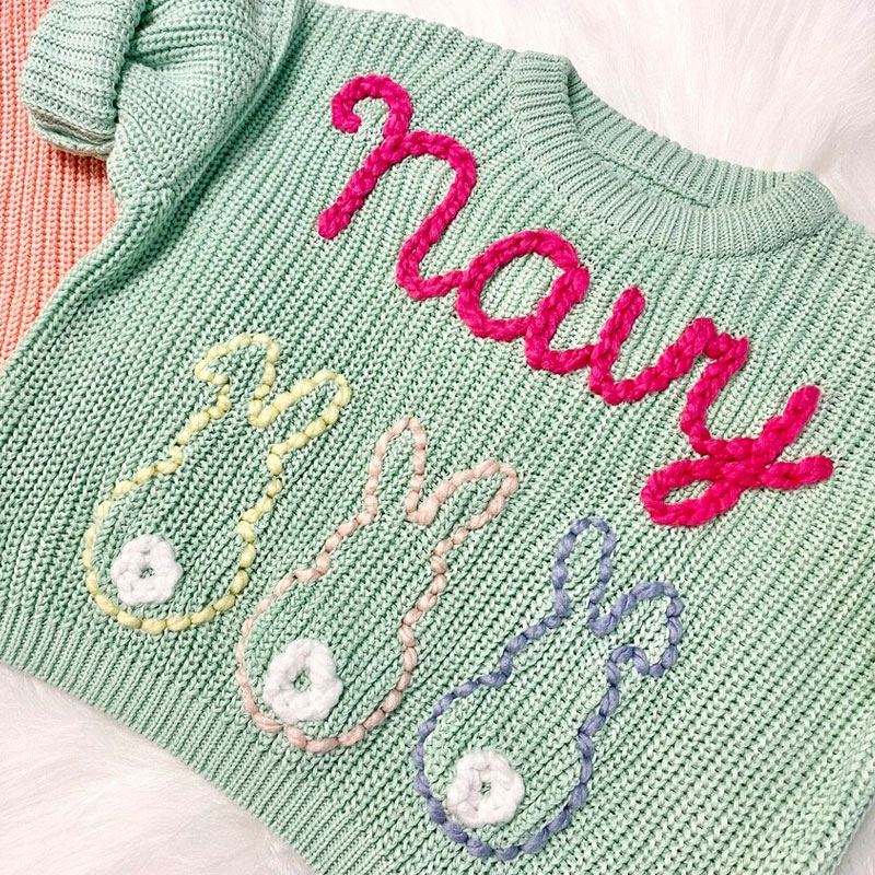 Girls Pastel Easter Bunnies Baby Sweater