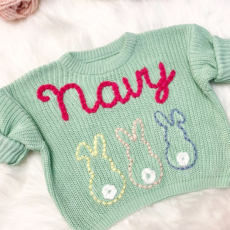 Girls Pastel Easter Bunnies Baby Sweater