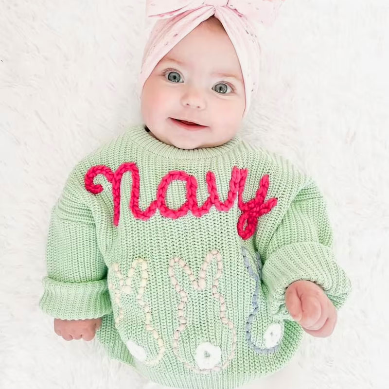Girls Pastel Easter Bunnies Baby Sweater
