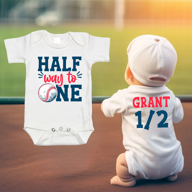 Half Way To One Birthday Baseball Bodysuit
