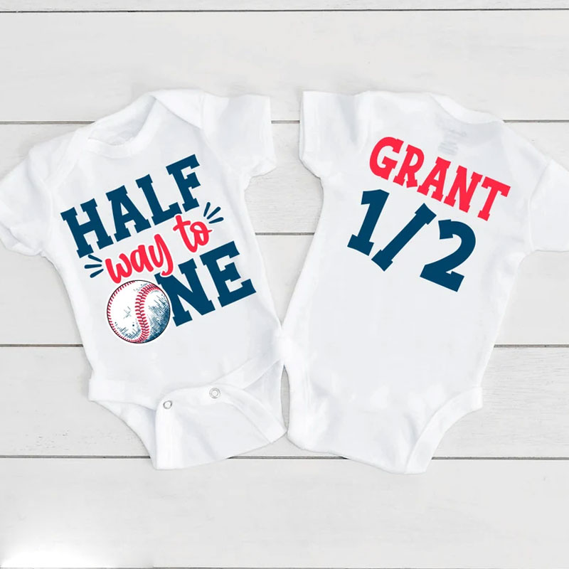 Half Way To One Birthday Baseball Bodysuit