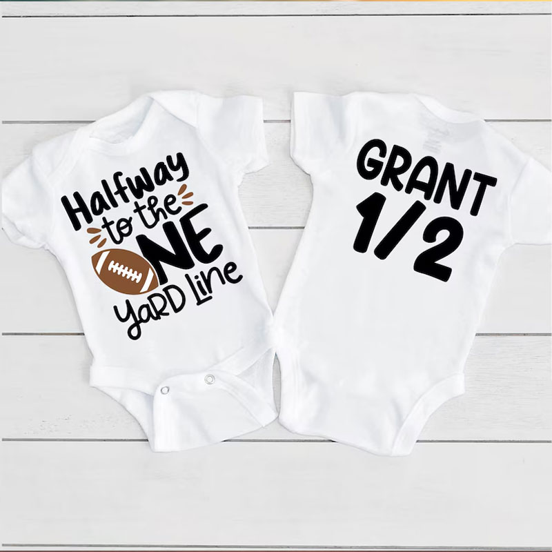 Half Way To One Birthday Football Bodysuit