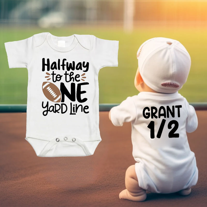 Half Way To One Birthday Football Bodysuit
