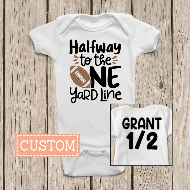 Half Way To One Birthday Football Bodysuit