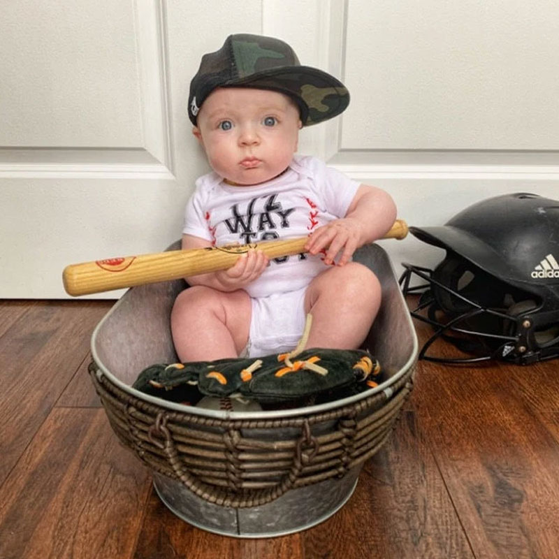 Half birthday baseball 6 months birthday Bodysuit