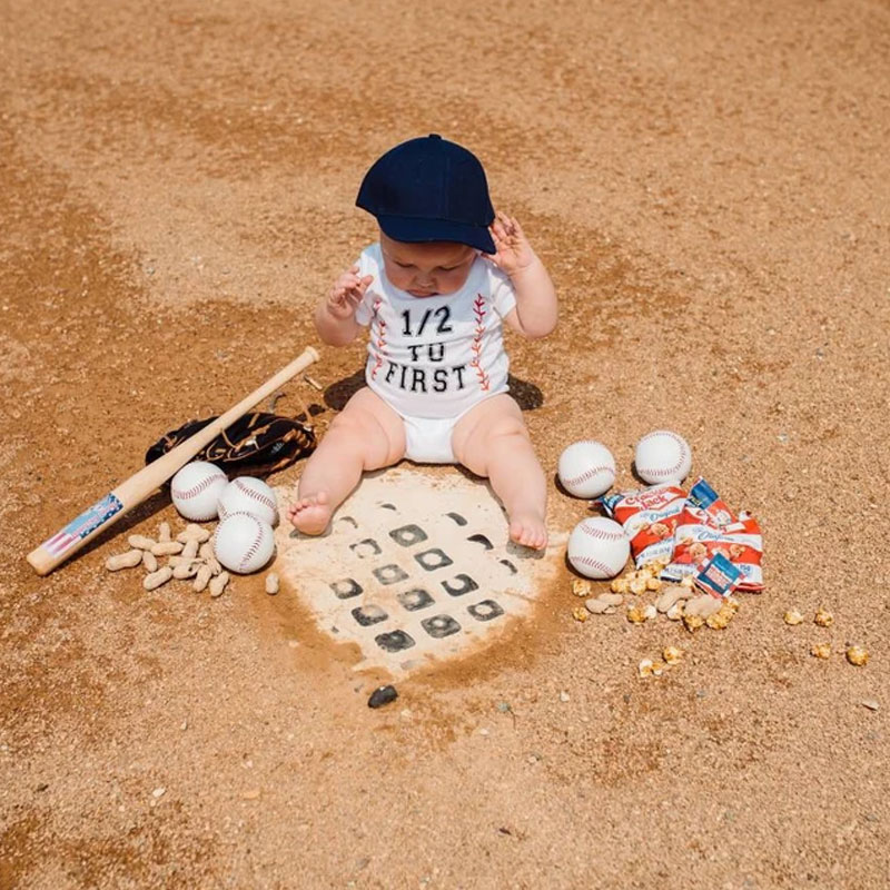 Half birthday baseball 6 months birthday Bodysuit