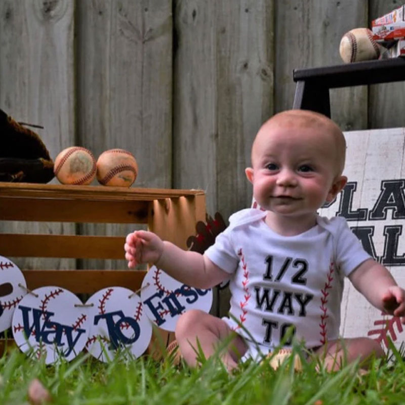 Half birthday baseball 6 months birthday Bodysuit