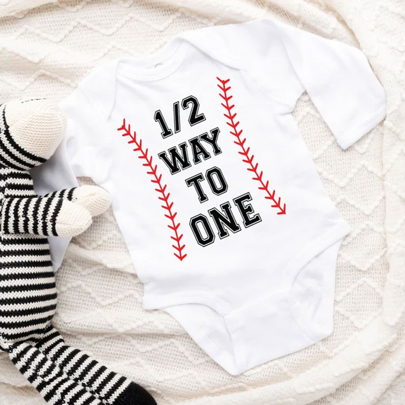 Half birthday baseball 6 months birthday Bodysuit