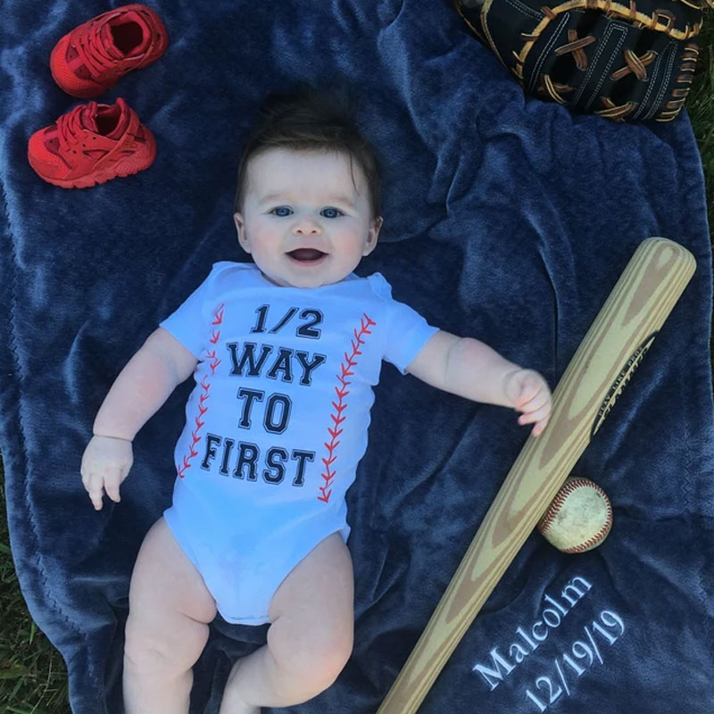 Half birthday baseball 6 months birthday Bodysuit