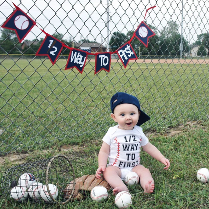 Half birthday baseball 6 months birthday Bodysuit
