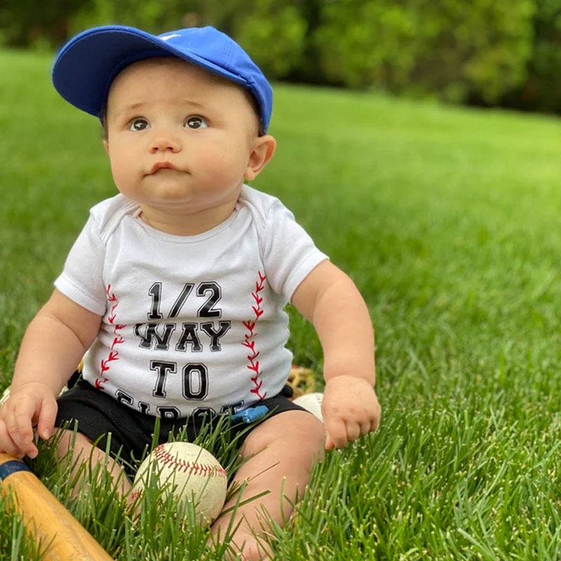 Half birthday baseball 6 months birthday Bodysuit