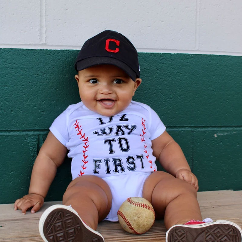 Half birthday baseball 6 months birthday Bodysuit