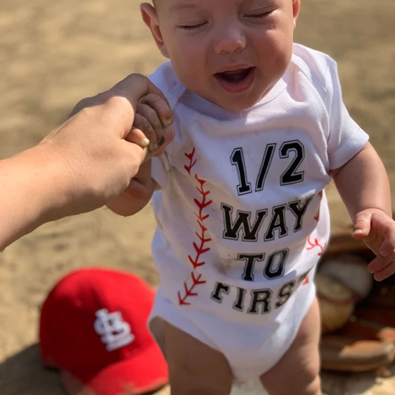 Half birthday baseball 6 months birthday Bodysuit
