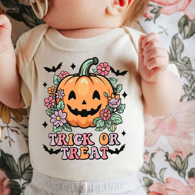 Halloween retro vibes baby bodysuit trick or treat