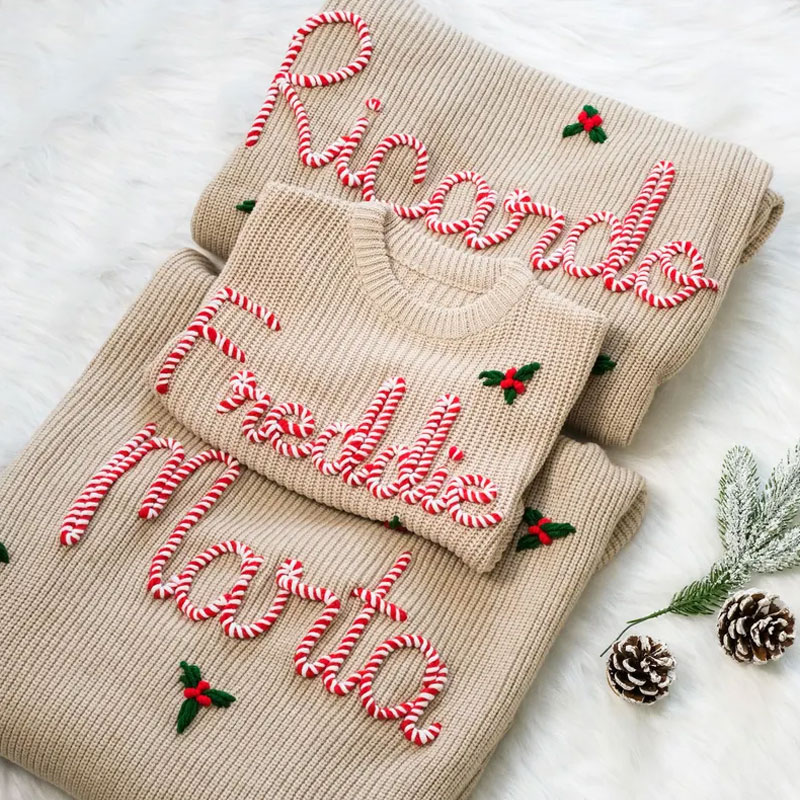 Hand Embroidered Christmas Sweater with Baby Name