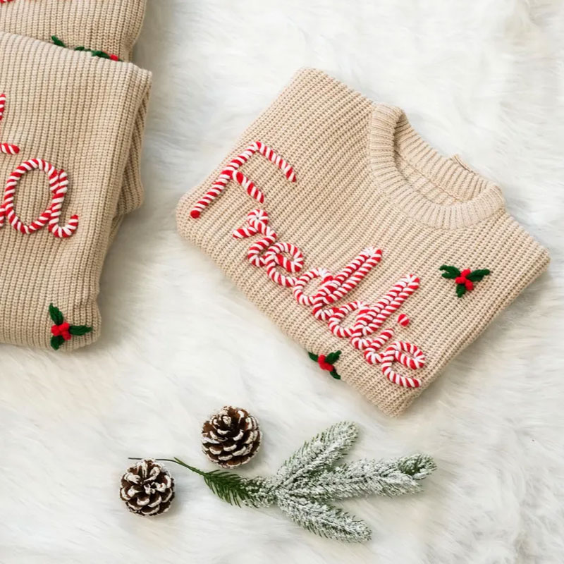 Hand Embroidered Christmas Sweater with Baby Name