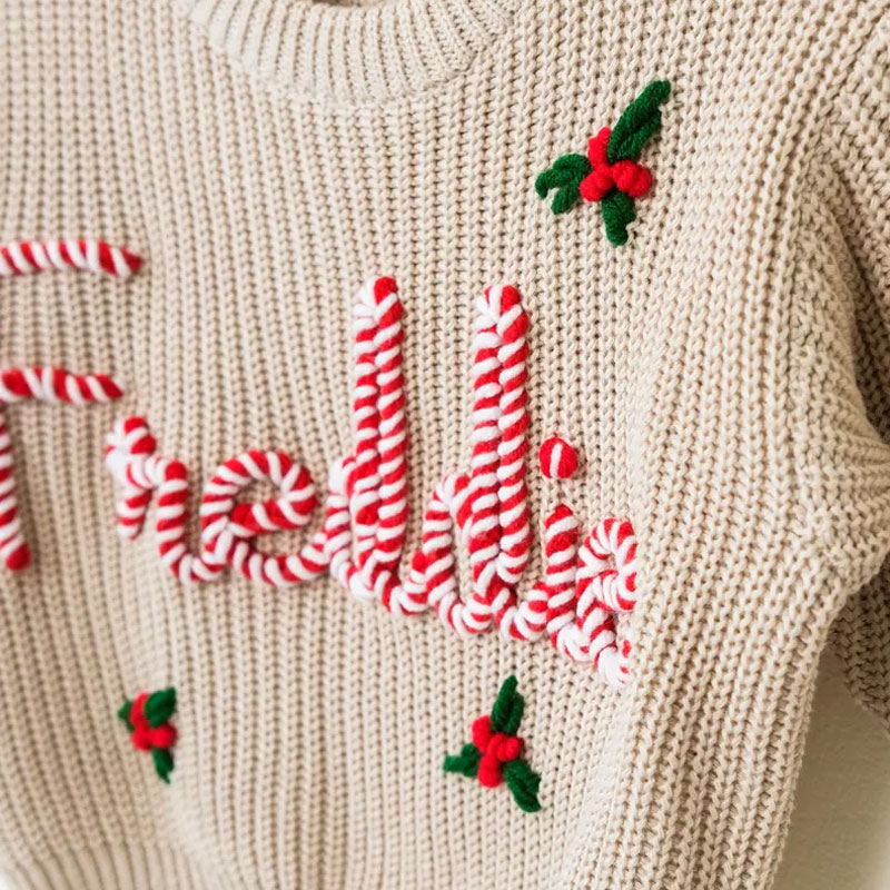 Hand Embroidered Christmas Sweater with Baby Name