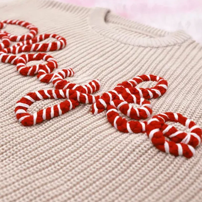 Hand Embroidered Christmas Sweater with Baby Name