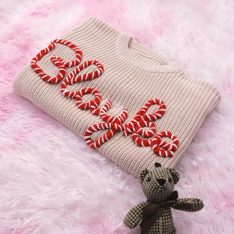 Hand Embroidered Christmas Sweater with Baby Name