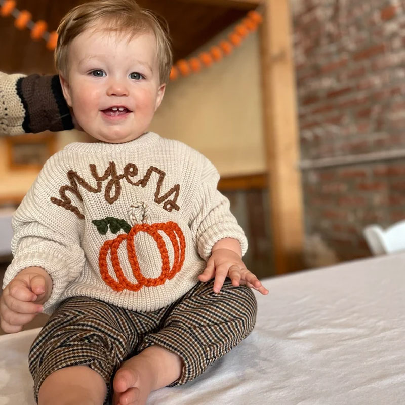 Hand Embroidered Fall Baby Name Sweater Thanksgiving Fall