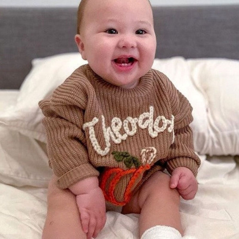 Hand Embroidered Fall Baby Name Sweater Thanksgiving Fall