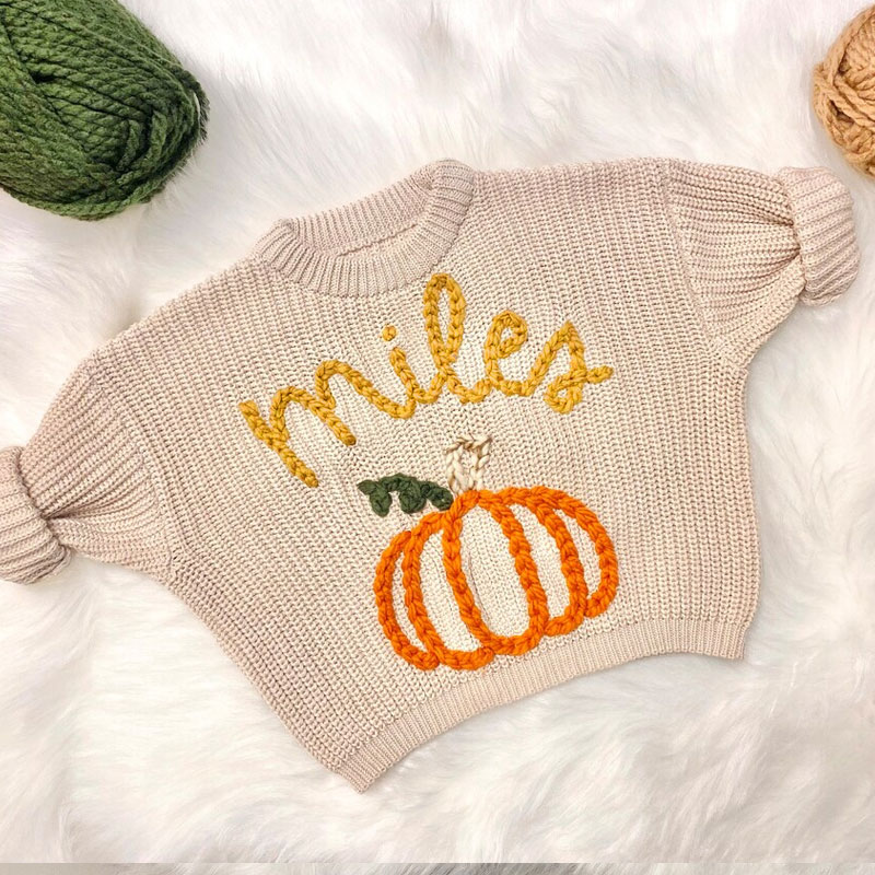 Hand Embroidered Fall Baby Name Sweater Thanksgiving Fall