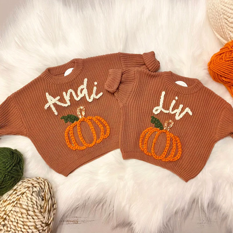 Hand Embroidered Fall Baby Name Sweater Thanksgiving Fall