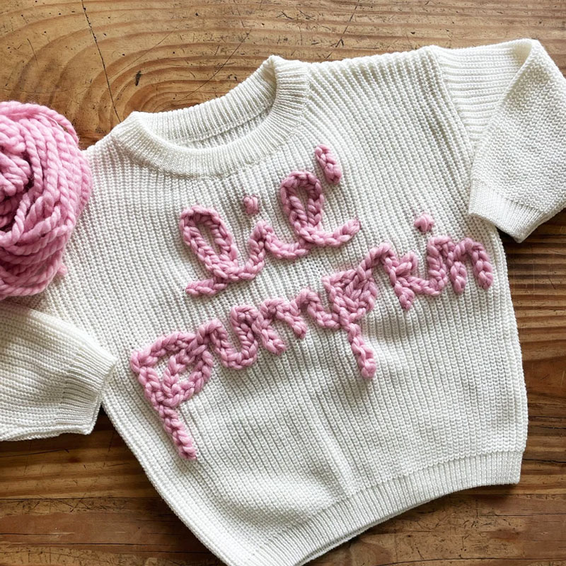 Hand Embroidered Kids Sweater Lil’ pumpkin