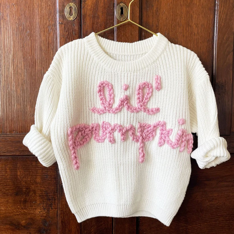 Hand Embroidered Kids Sweater Lil’ pumpkin